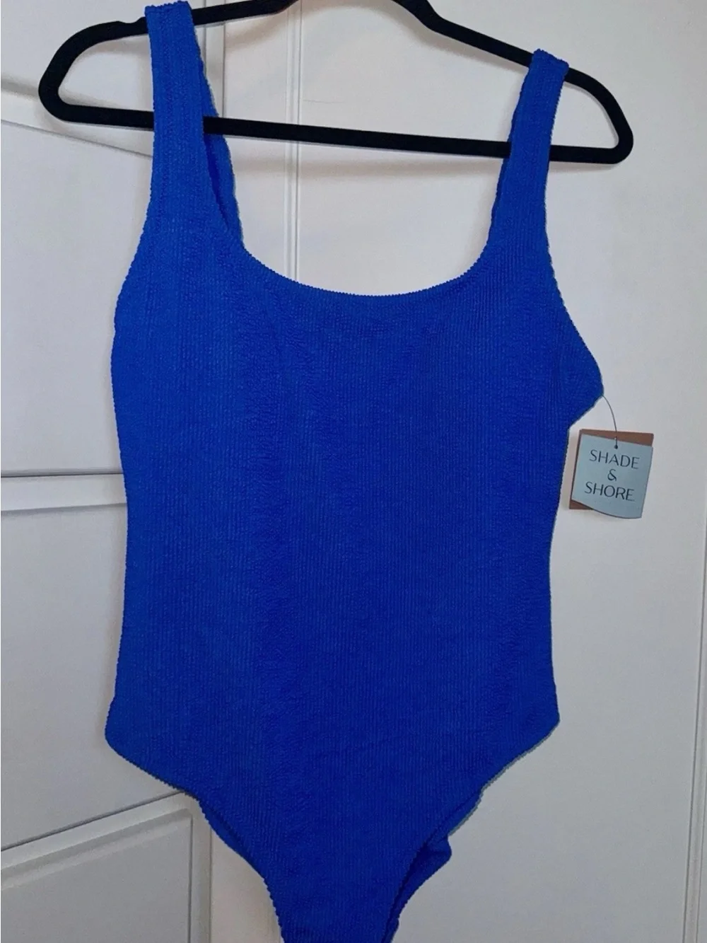 Shade & Shore Blue Textured Scoop One-Piece Swimsuit